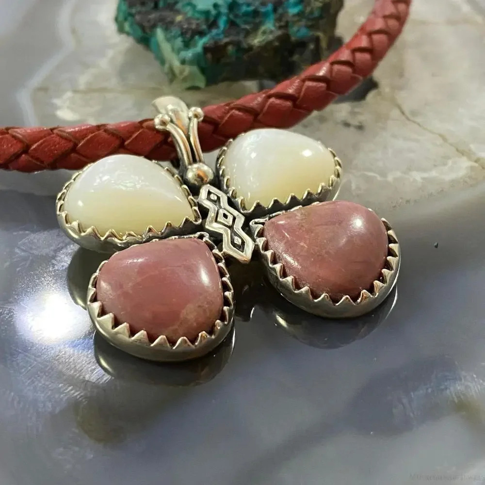 Carolyn Pollack Southwestern Style Sterling Mother of Pearl & Rhodonite Pendant - Picture 4 of 10